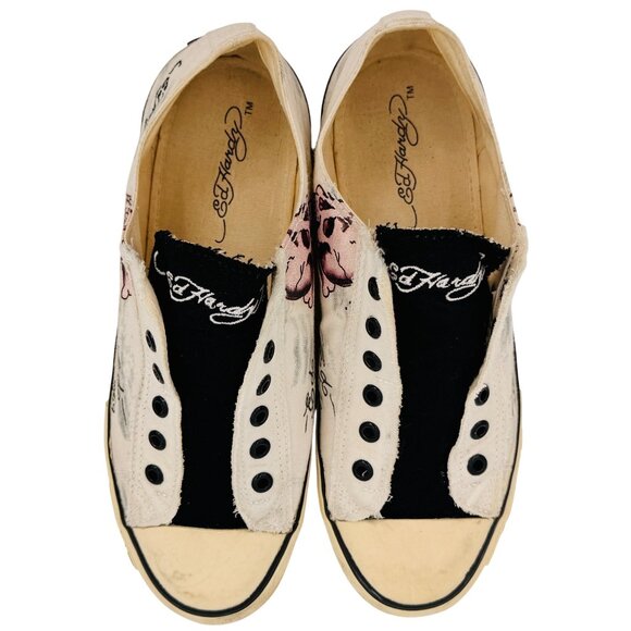 Vtg Y2K Ed Hardy Canvas Sneakers | Grunge Indie Streetwear Skater Tattoo Graphic - Picture 15 of 16